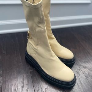 Zara Genuine Ivory Leather Boots